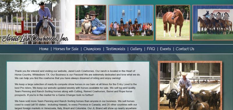 Jared Lesh Cowhorses website built by Aggieland Website Design