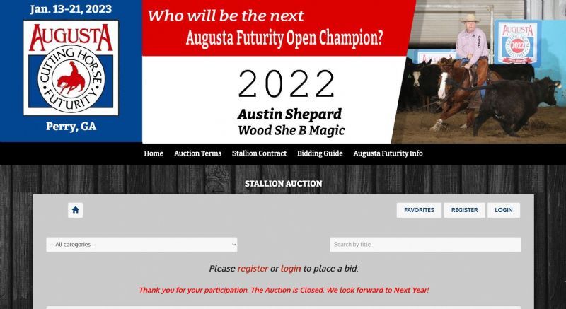 Augusta Cutting Horse Futurity Stallion Auction website built by Aggieland Website Design