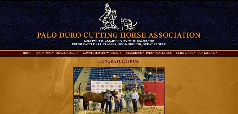 Palo Duro Cutting Horse Association website built by Aggieland Website Design
