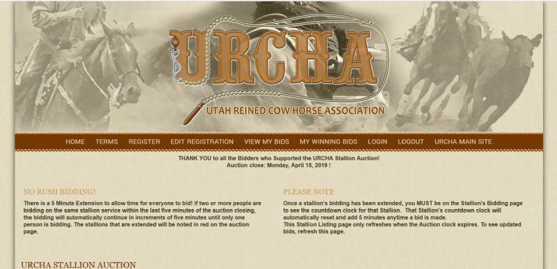 URCHA Stallion Auction website built by Aggieland Website Design